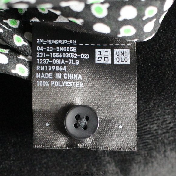 Uniqlo Women's Black White Green Polka Dot Button Up High Low Blouse  - Small - Picture 9 of 9